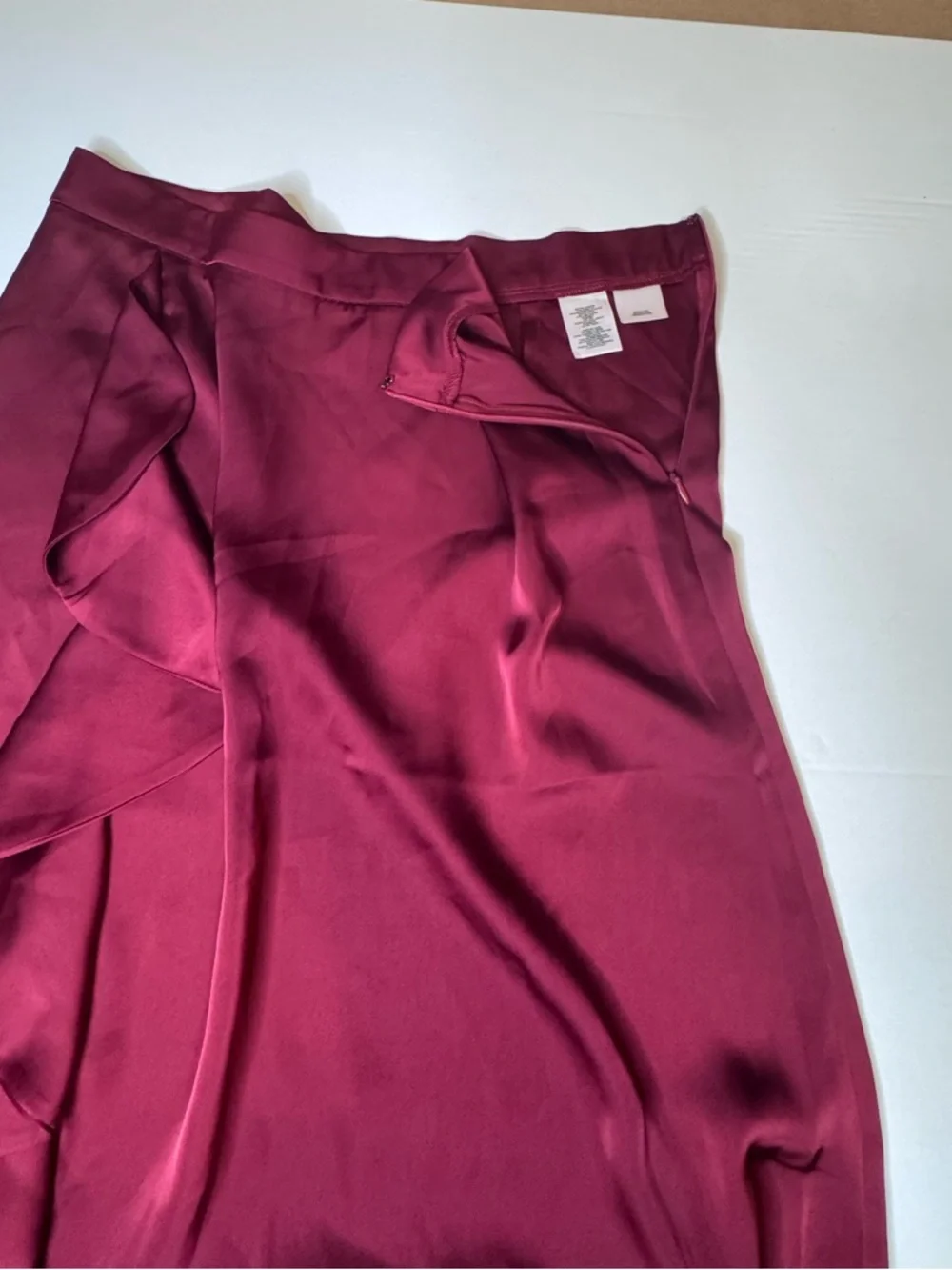 Anne Klein Women Dark Red Ruffled Wrap Midi Pencil Skirt Sz 8